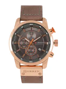 Curren Men Grey & Gold-Toned Patterened Analogue Watch 8291GY