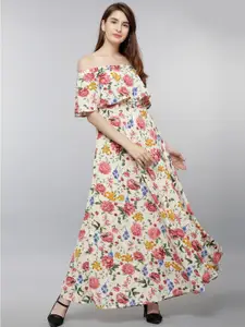 Tokyo Talkies Women Cream-Coloured Printed Maxi Dress