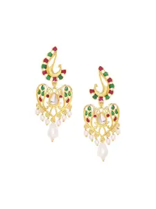 Voylla Gold-Plated & Green Heart Shaped Drop Earrings