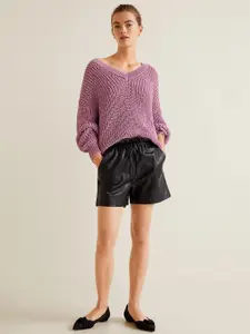 MANGO Women Pink Self Design Pullover