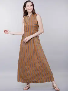 Tokyo Talkies Women Brown Striped Maxi Dress