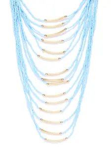Crunchy Fashion Blue & Gold-Toned Beaded Layered Necklace