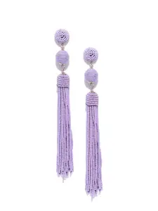 Crunchy Fashion Purple Beaded Tasselled Contemporary Drop Earrings
