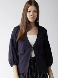 Style Quotient by Noi Navy Solid Button Shrug