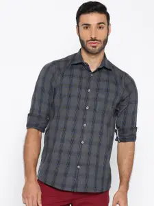 Shaftesbury London Men Charcoal Grey & Blue Slim Fit Biodegradable Checked Casual Shirt