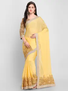 Shaily Yellow & Golden-Coloured Pure Crepe Embroidered Saree