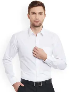 English Navy Men White Slim Fit Formal Shirt