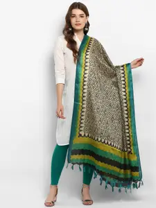 Saree mall Cream-Coloured & Green Printed Dupatta