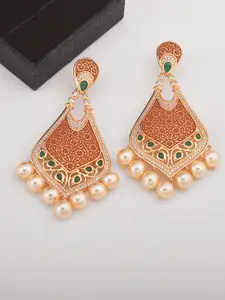 Tistabene Gold-Plated & Orange Floral Drop Earrings