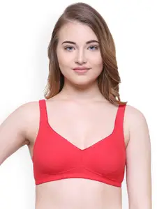 College Girl Red Solid Non-Wired Non Padded T-shirt Bra LM1750