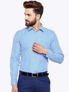 Hancock Men Blue & White Slim Fit Checked Formal Shirt