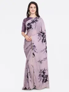Shaily Purple & Black Satin Printed Saree