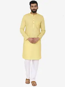 Manyavar Men Yellow Woven Design Straight Kurta