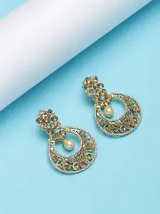 PANASH Gold-Plated & White Crescent Shaped Handcrafted Chandbalis