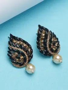 PANASH Gold-Plated Gold-Toned & Black Paisley Shaped Handcrafted Studs