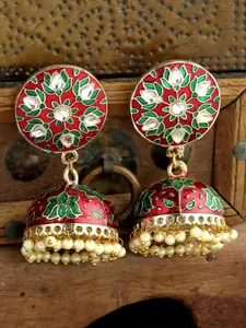 PANASH Gold-Toned & Red Dome Shaped Jhumkas
