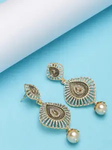 PANASH Gold-Toned & White Crescent Shaped Drop Earrings