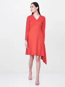 AND Women Red Solid A-Line Dress