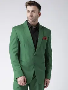 Hangup Men Green Solid Single-Breasted Blazer