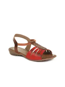 Senorita Women Red & Tan Open Toe Flats