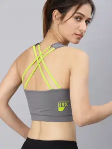 HRX by Hrithik Roshan Grey Solid Non-Wired Lightly Padded Sports Bra