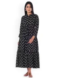 anayna Women Black Printed Fit and Flare Dress