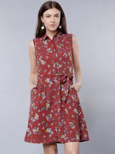 Tokyo Talkies Women Maroon Printed Shirt Dress