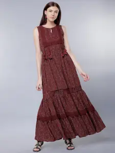 Tokyo Talkies Women Maroon Printed Maxi Dress