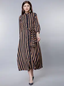 Tokyo Talkies Women Brown Striped Shirt Dress