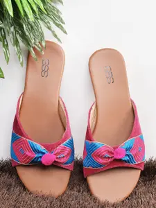 Street Style Store Women Pink Woven Design Open Toe Flats