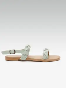 Street Style Store Women Mint Green Braided Open Toe Flats