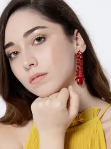YouBella Red Gold-Plated Contemporary Drop Earrings