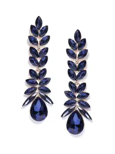 YouBella Navy Blue Gold-Plated Stone-Studded Contemporary Drop Earrings