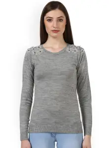Park Avenue Women Grey Solid Pullover