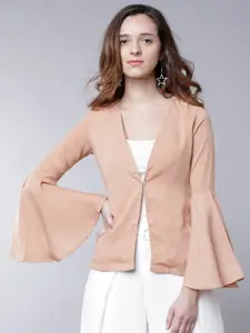 Tokyo Talkies Nude-Coloured Solid Open Front Shrug