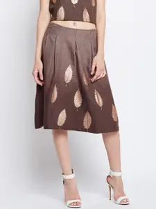 Oxolloxo Women Brown Foil Printed Skirt