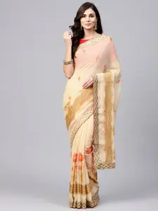 Saree mall Beige & Red Printed Saree
