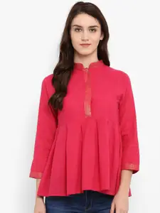 Bhama Couture Women Pink Solid Mangalgiri Cotton Handloom A-Line Top