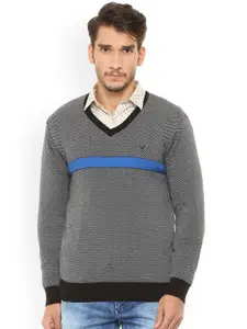 Allen Solly Men Grey Self Design Pullover Sweater