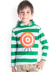 Cherry Crumble Boys Green & White Striped Hooded Sweatshirt