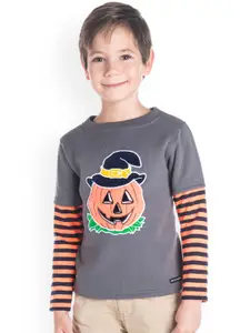 Cherry Crumble Boys Grey & Orange Printed Sweatshirt