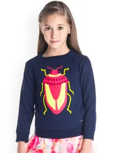 Cherry Crumble Girls Navy Blue & Yellow Printed Sweatshirt