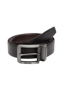 Teakwood Leathers Men Black & Brown Solid Reversible Leather Belt