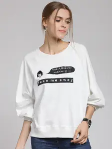 plusS Women Off-White & Black Printed Sweatshirt