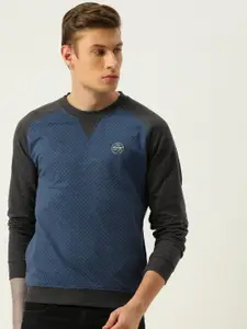 Peter England Men Blue & Charcoal Grey Printed Sweatshirt