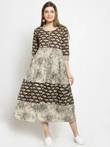 Get Glamr Women Brown Printed A-Line Dress