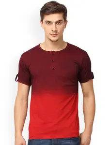 Campus Sutra Men Maroon & Red Dyed Henley Neck T-shirt