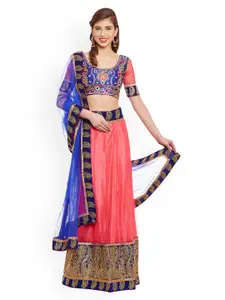 Chhabra 555 Pink & Blue Embellished Semi-Stitched Lehenga & Blouse with Dupatta