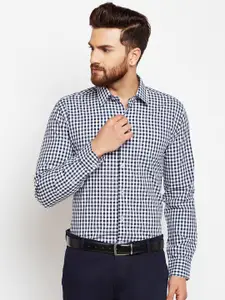 Hancock Men Navy Blue & White Slim Fit Checked Formal Shirt