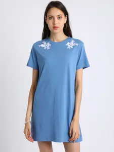 Besiva Women Blue Embroidered T-shirt Dress